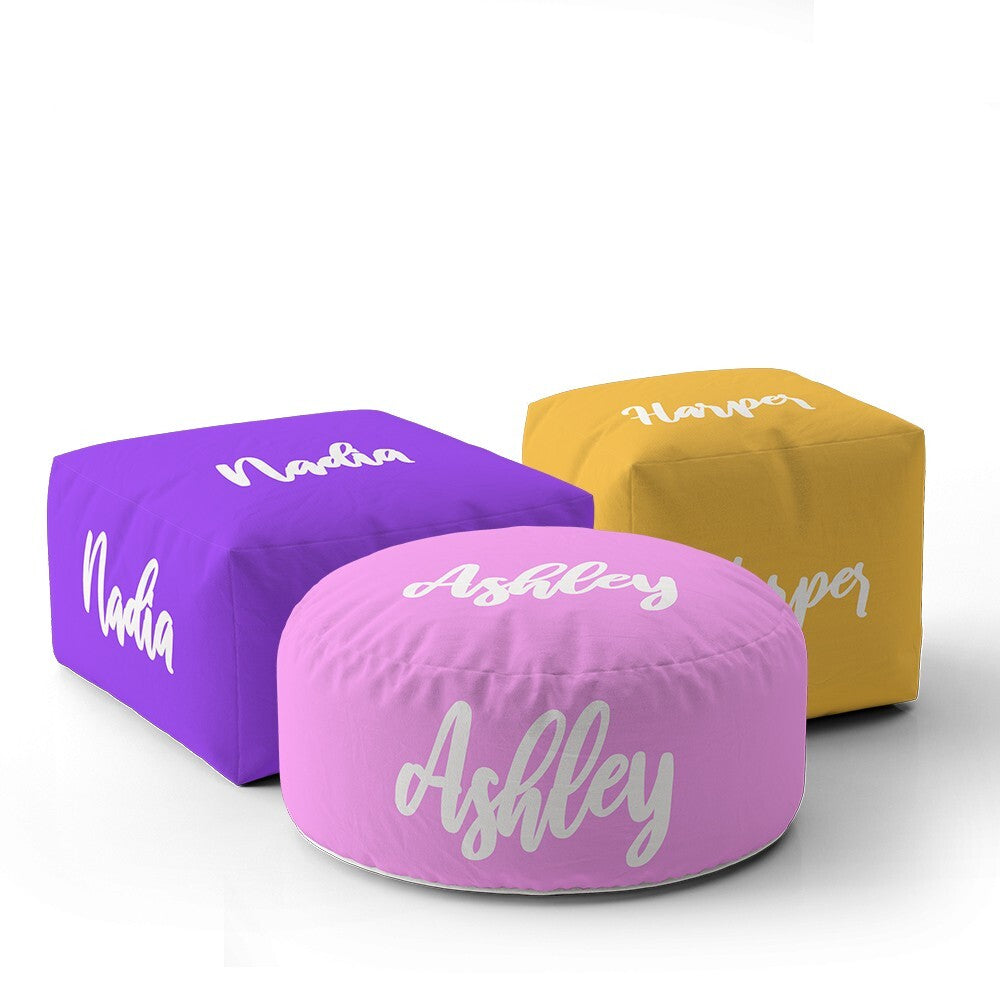 Personalised Custom Name Colour Script Font Ottoman Filled Pouffe Washable Cover