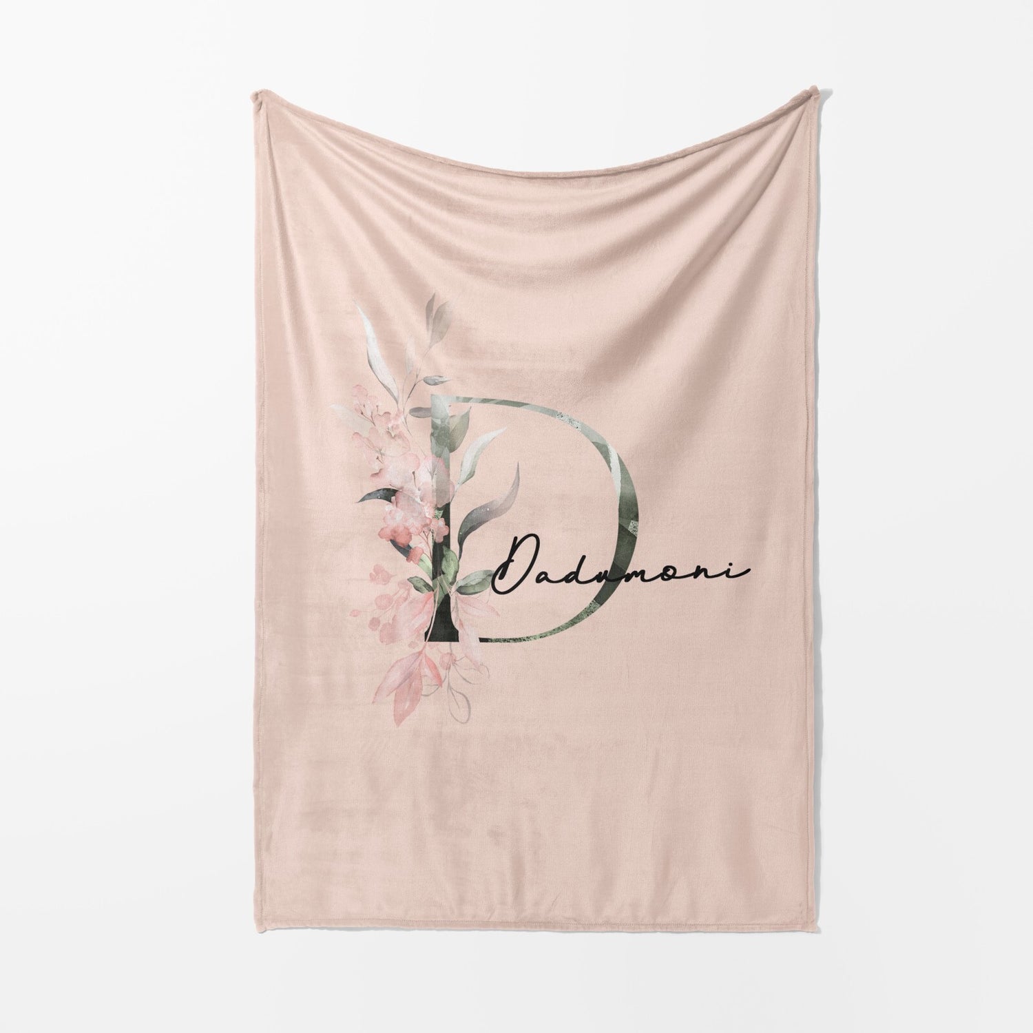 Personalised Name Botanical Blush Initial Letter Soft Warm Fleece Blanket Decor