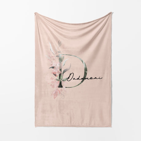 Personalised Name Botanical Blush Initial Letter Soft Warm Fleece Blanket Decor