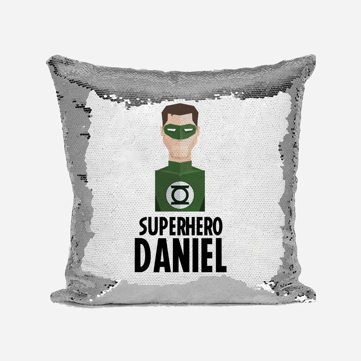 Superhero Personalised Name Kids Boys Sequin Magic Cushion Cover + Pillow