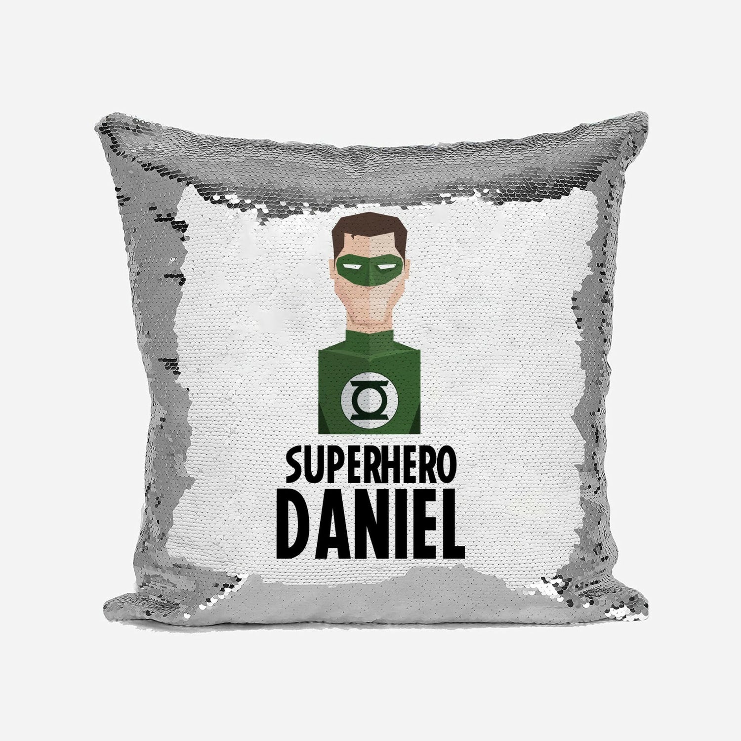 Superhero Personalised Name Kids Boys Sequin Magic Cushion Cover + Pillow