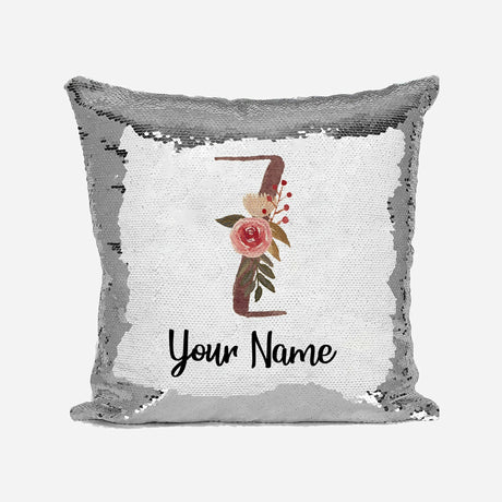 Personalised Floral Watercolour Effect Alphabet Sequin Magic Cushion + Pillow