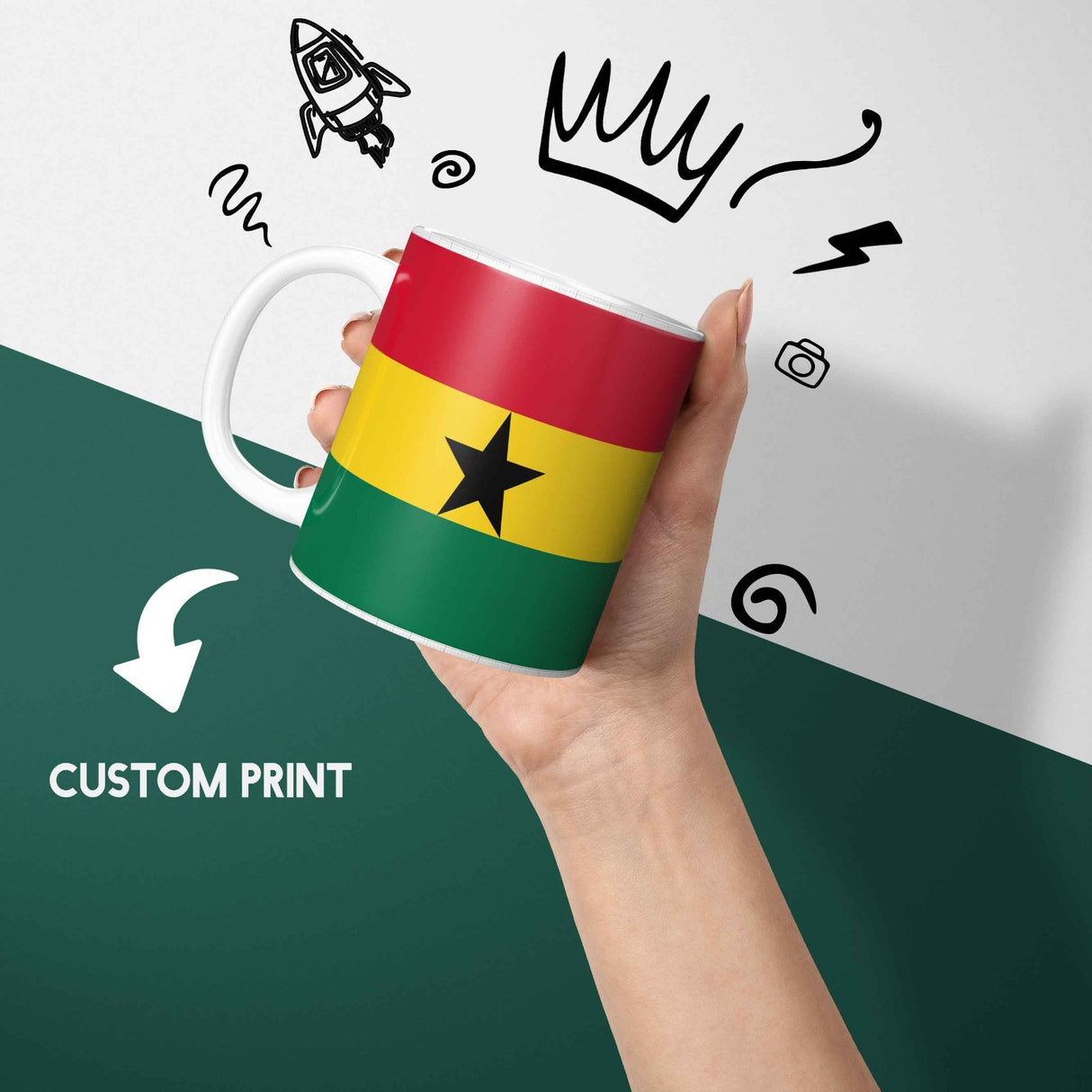 Ghana Flag Ghanaian Patriotic Coffee Tea Mug Cup Set Coaster Gift Him Her Custom