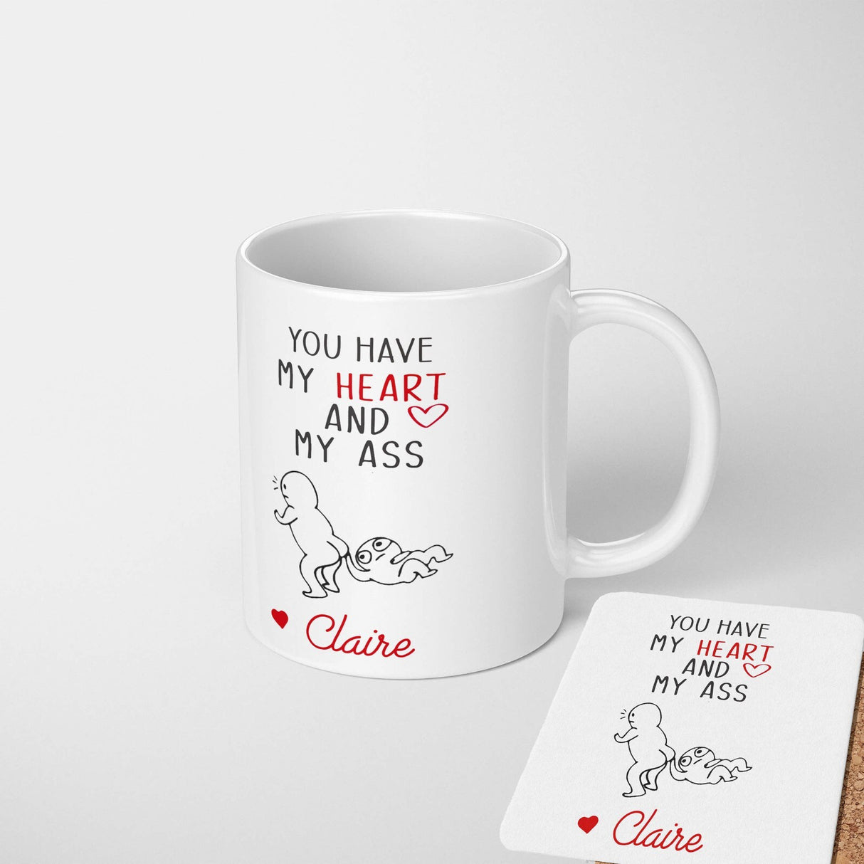 Personalised Name Valentines Love Gift Coffee Tea Mug + Coaster Option Him Her