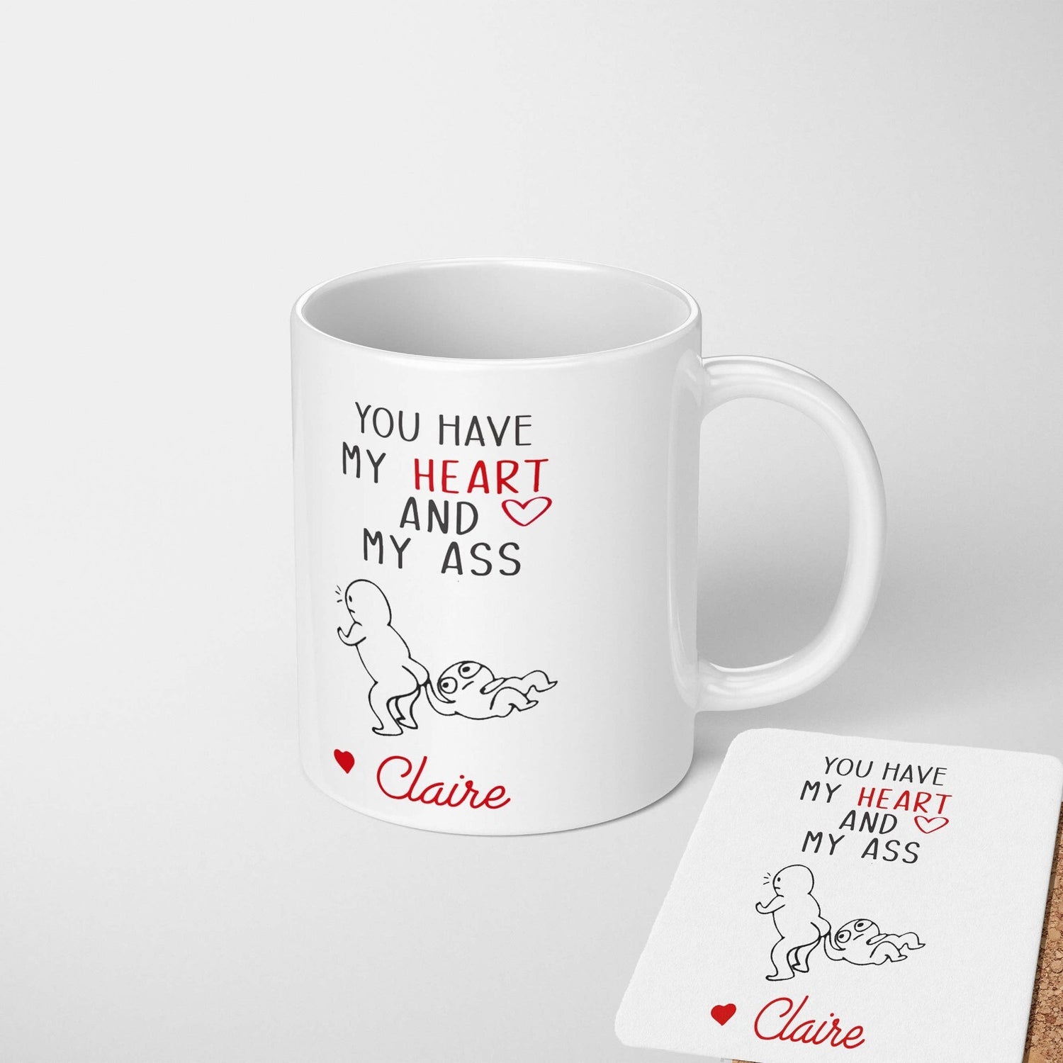Personalised Name Valentines Love Gift Coffee Tea Mug + Coaster Option Him Her