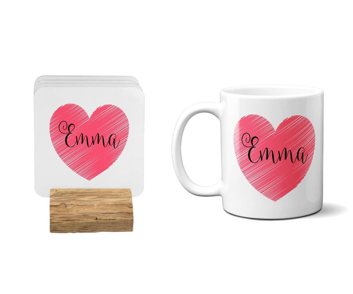 Personalised Name Love Heart Coffee Tea Mug Gift 11oz Mug + Coaster
