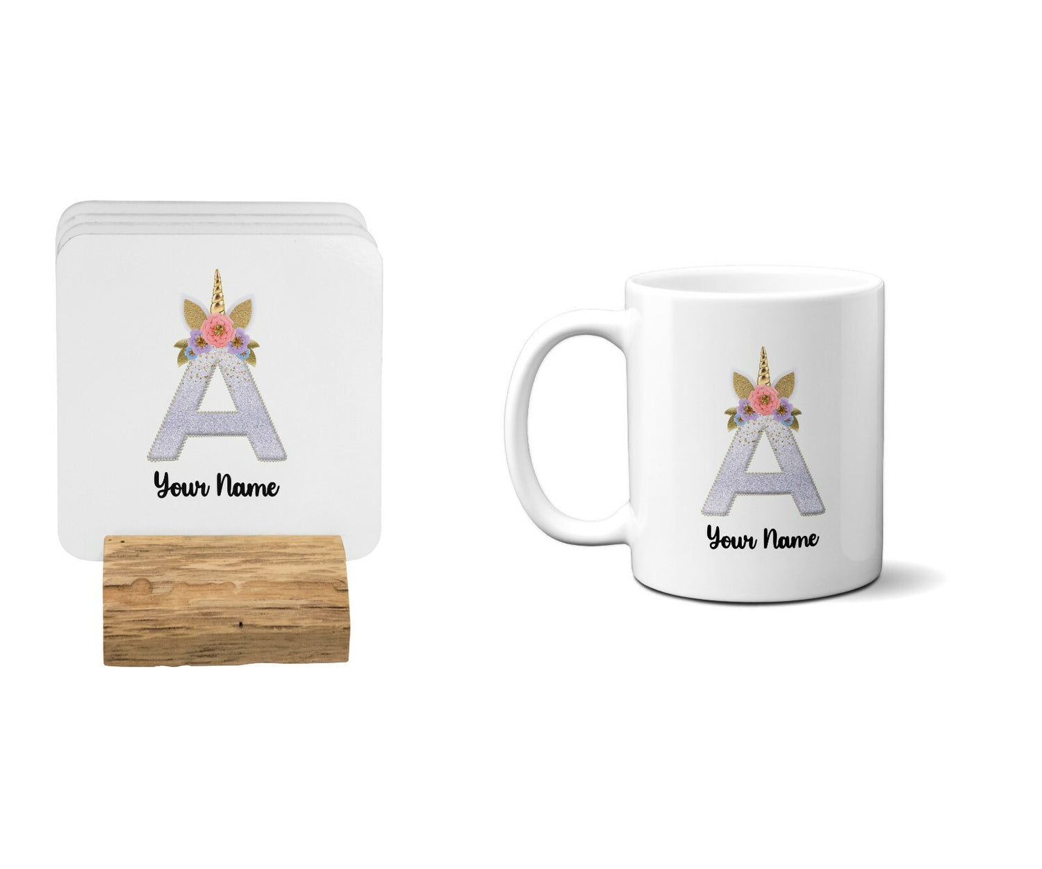Personalised Unicorn Sparkly Kids Girls Monogram Alphabet Initial Letter Mug
