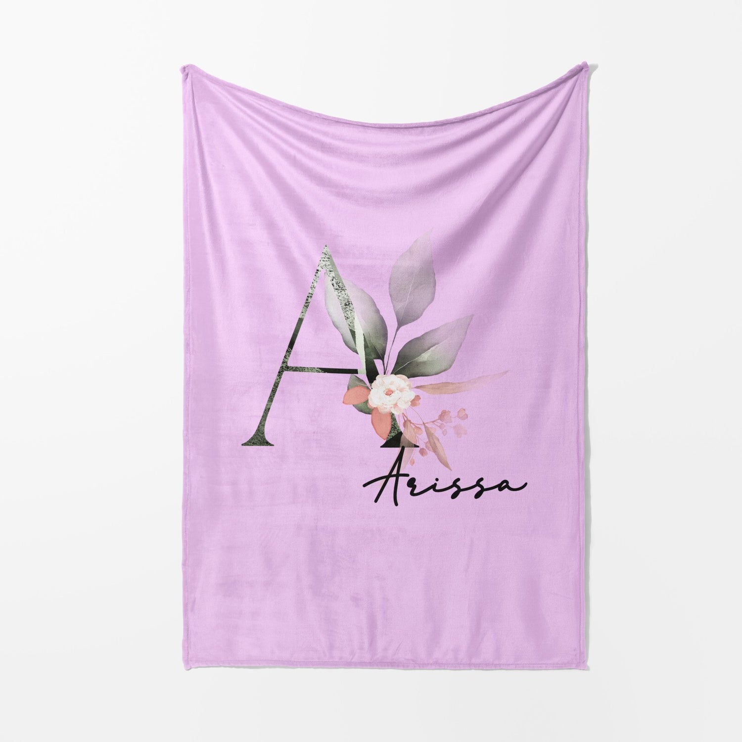 Personalised Name Botanical Blush Initial Letter Soft Warm Fleece Blanket Decor