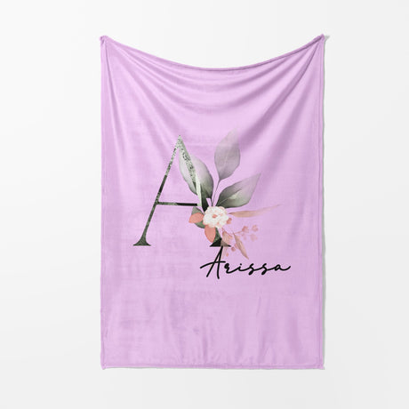 Personalised Name Botanical Blush Initial Letter Soft Warm Fleece Blanket Decor