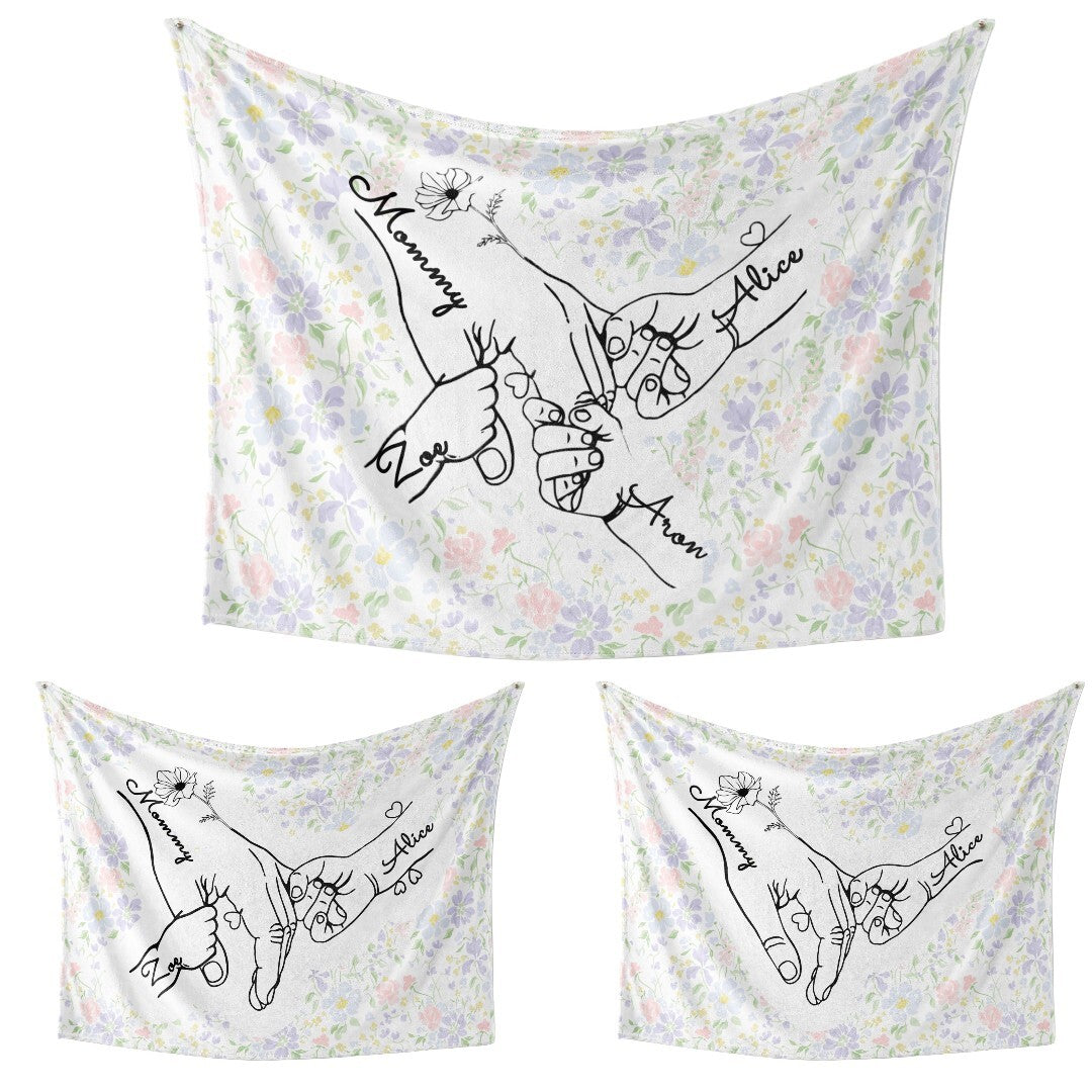Mother's Day Custom Name Floral Soft Warm Fleece Memory Blanket Throw Decoration