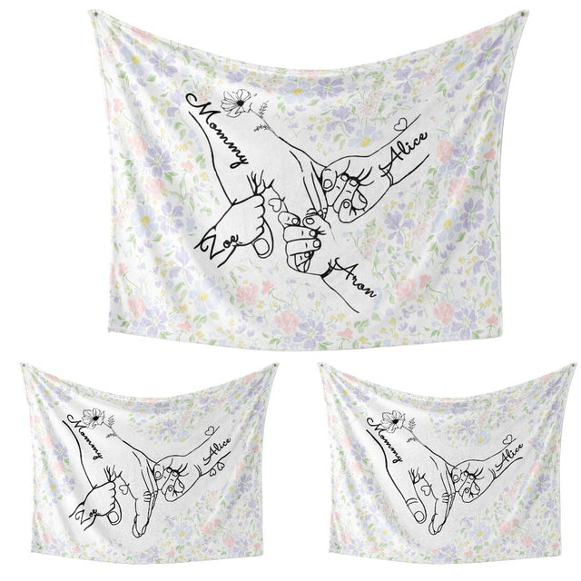 Mother's Day Custom Name Floral Soft Warm Fleece Memory Blanket Throw Decoration