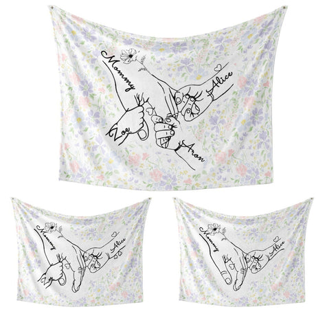 Mother's Day Custom Name Floral Soft Warm Fleece Memory Blanket Throw Decoration