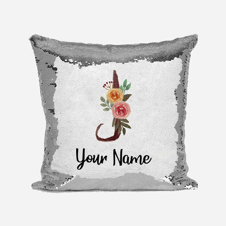 Personalised Floral Watercolour Effect Alphabet Sequin Magic Cushion + Pillow