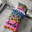 Personalised Name Leopard Spots Multicolour Single Bed Duvet Cover + Pillowcase
