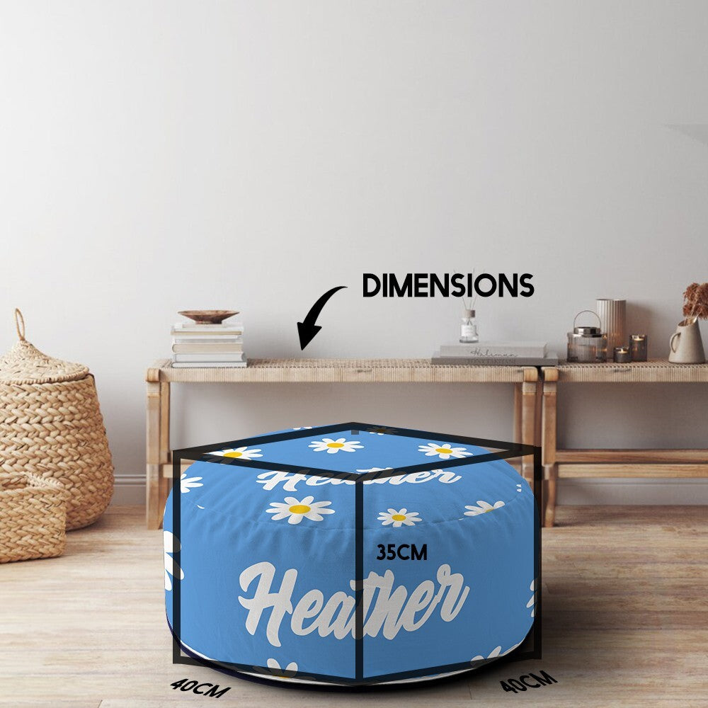 Personalised Custom Name Floral Daisies Ottoman Filled Pouffe Inc Washable Cover