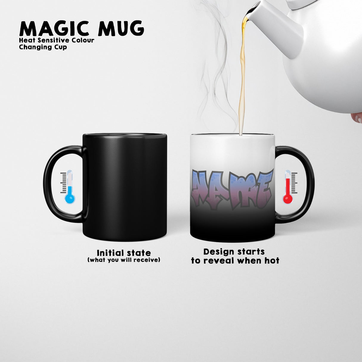 Personalised Name Urban Graffit Heat Sensitive Magic Colour Changing Novelty Mug