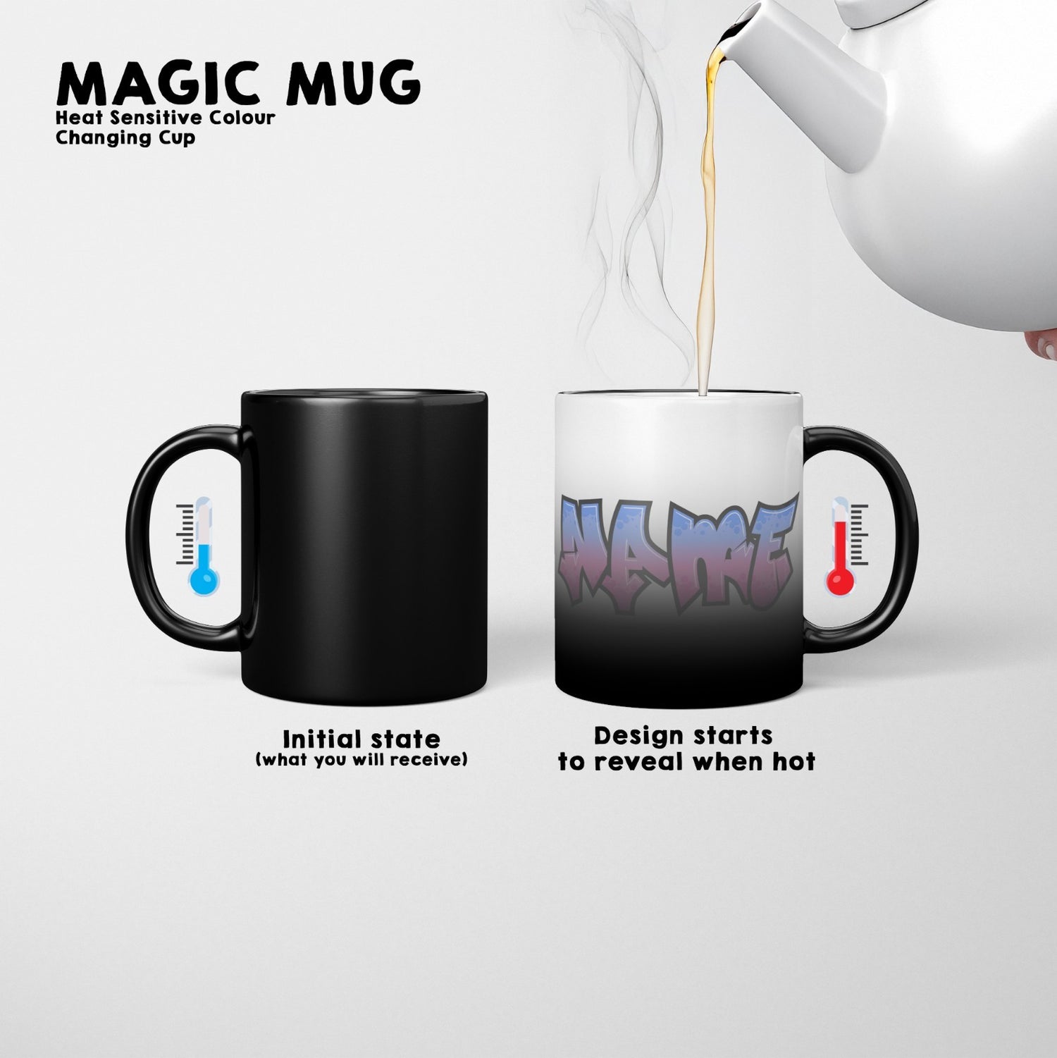 Personalised Name Urban Graffit Heat Sensitive Magic Colour Changing Novelty Mug