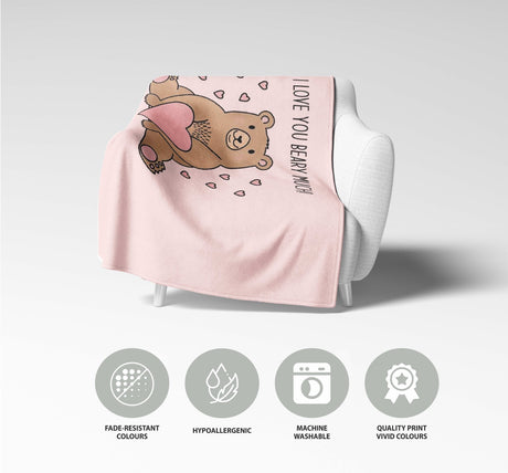 Love You Beary Much Cute Love Valentines Anniversary Fleece Mink Blanket Gift