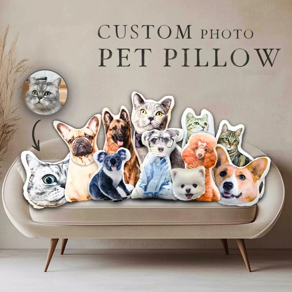 Personalised 3D Pet Cushion Pillow Photo Upload Custom Gift Pet Lovers & Owners