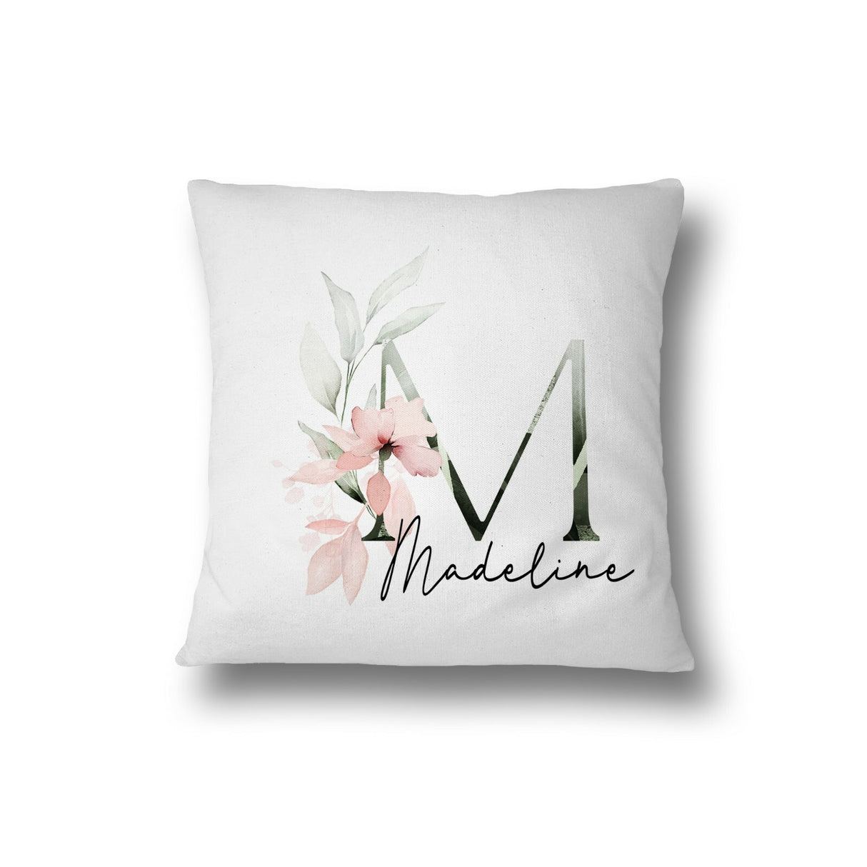Personalised Gentle Botanical Blush Pink Initial Letter Cushion Cover Pillow
