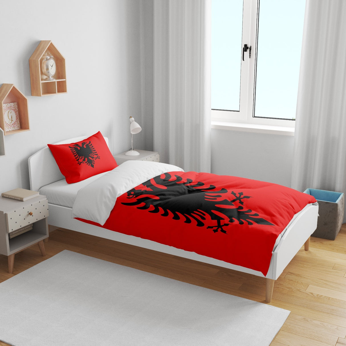 Albania Flag Patriotic Design Cot Bed Duvet Cover Toddler Pillowcase Gift Custom