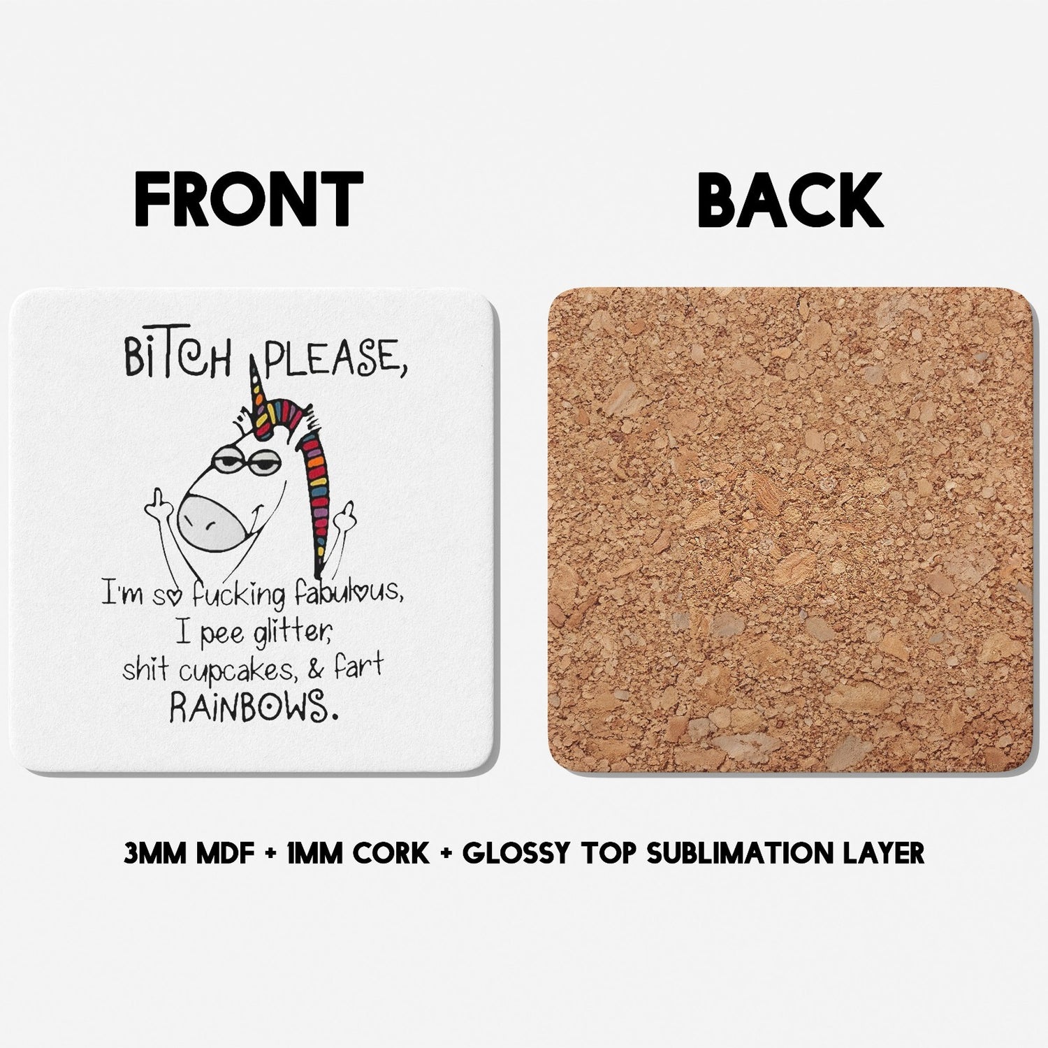 Unicorn Pee Glitter Rude Cheeky Funny Gift Coffee Tea Mug Coaster Option Him Her