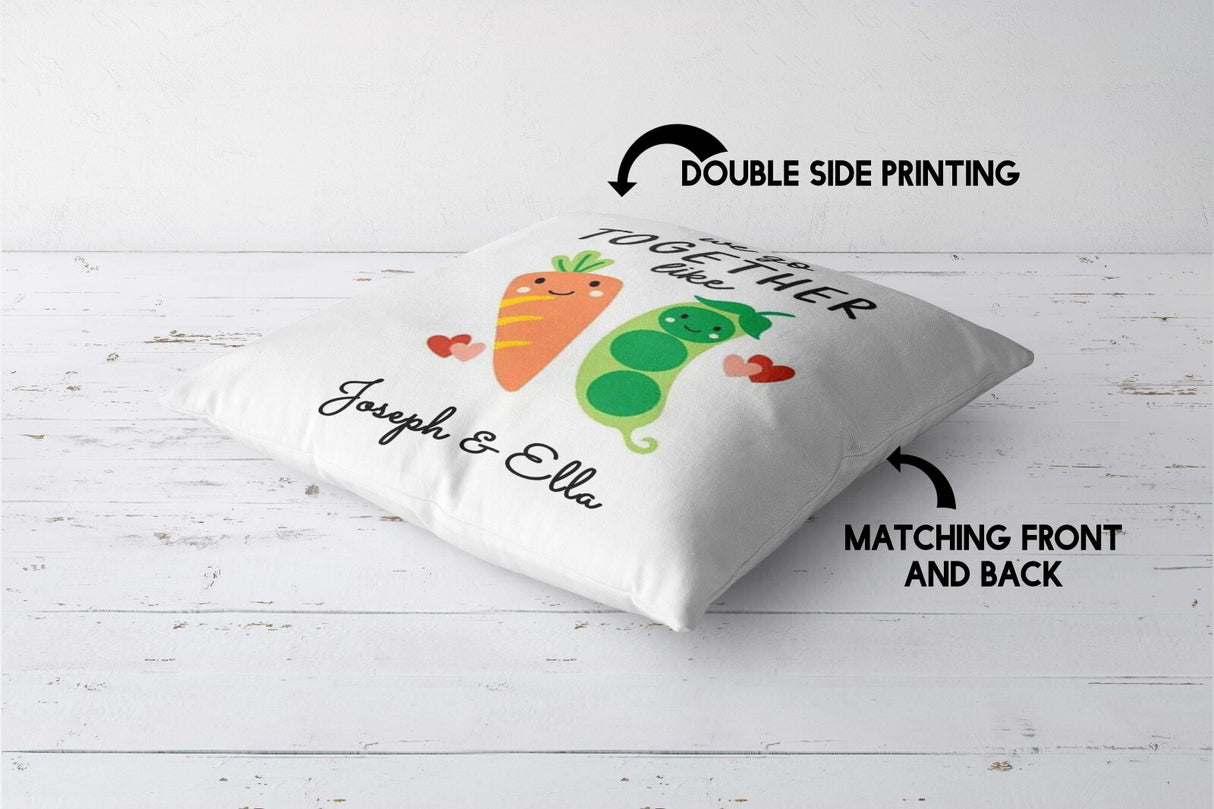 We Go Together Peas + Carrots Valentines Love Cheeky Square Filled Cushion Decor