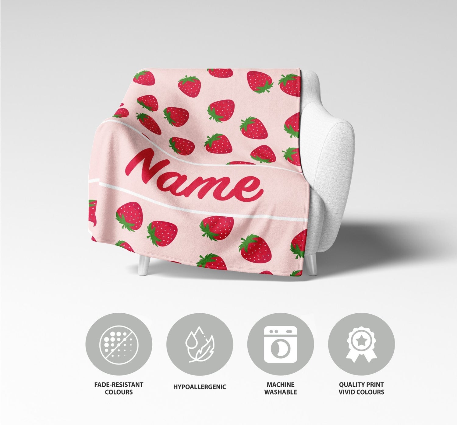 Personalised Custom Name Colour Strawberries Soft Warm Fleece Blanket Decoration