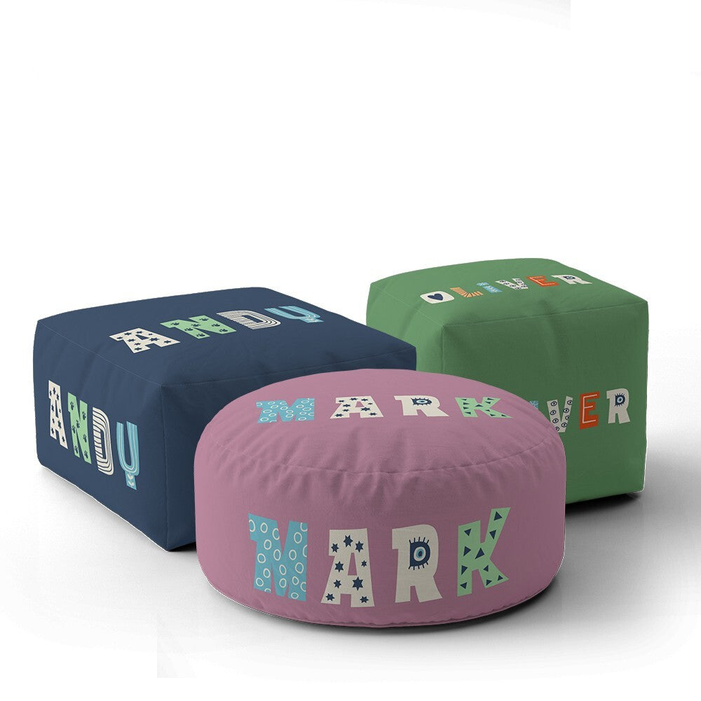 Personalised Name Kids Alphabet Onyx Kids Ottoman Filled Pouffe Washable Cover