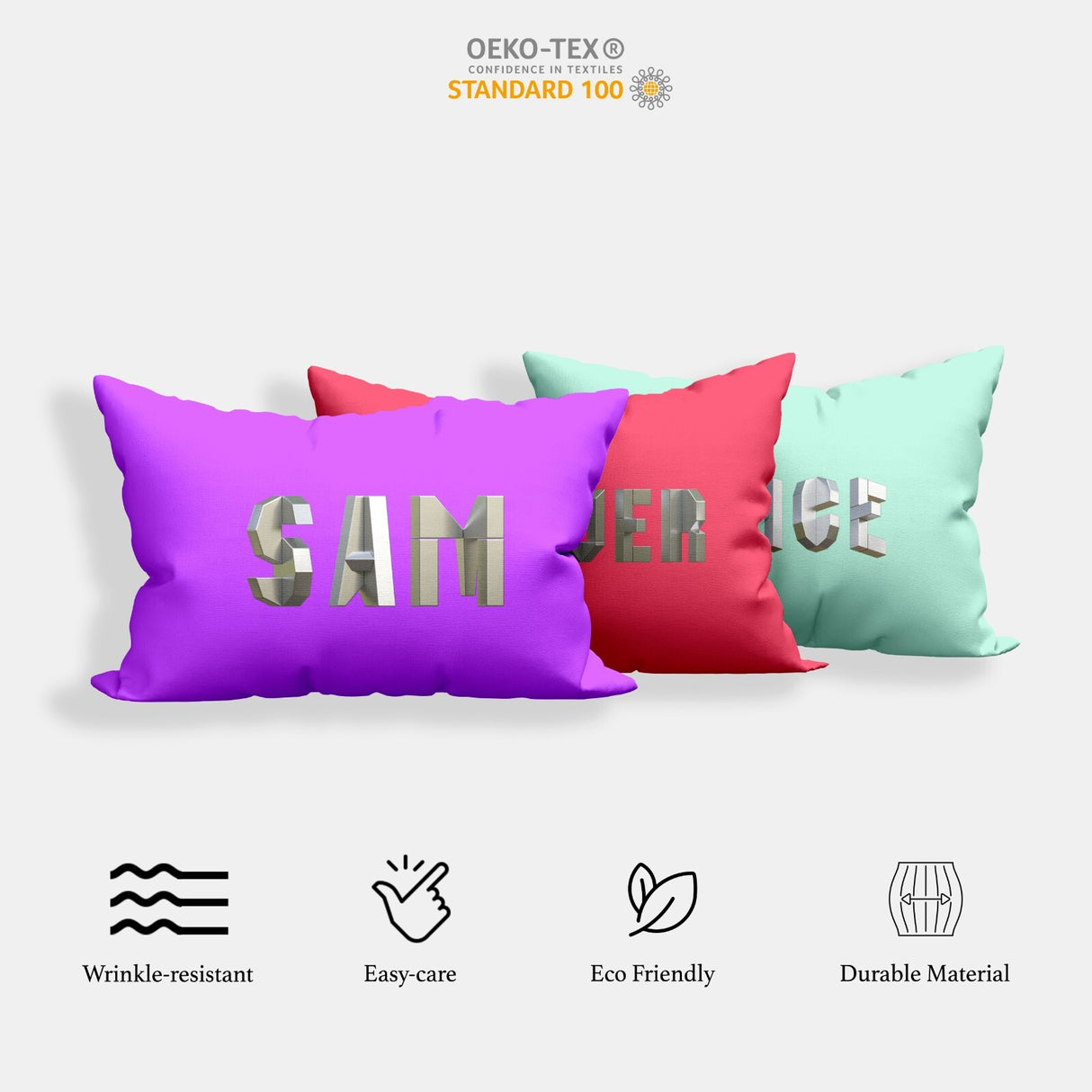 Personalised Geometal 3D Name Print Customised Printed Soft Pillowcase Pillow