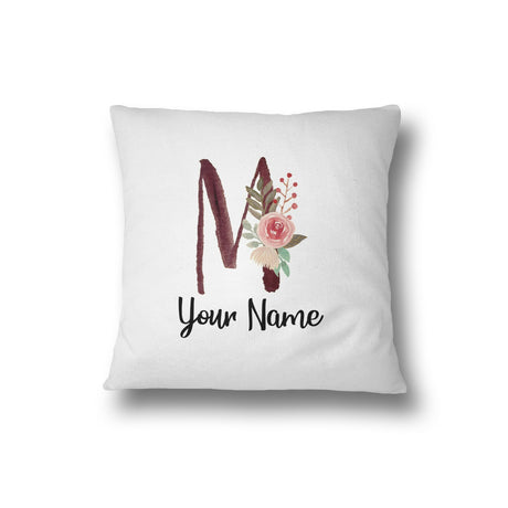 Personalised Floral Watercolour Hand Paint Effect Alphabet Floral Name Cushion