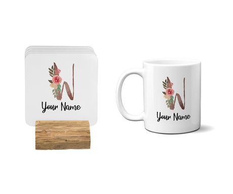 Personalised Floral Watercolour Hand Paint Effect Alphabet Floral Name Mug