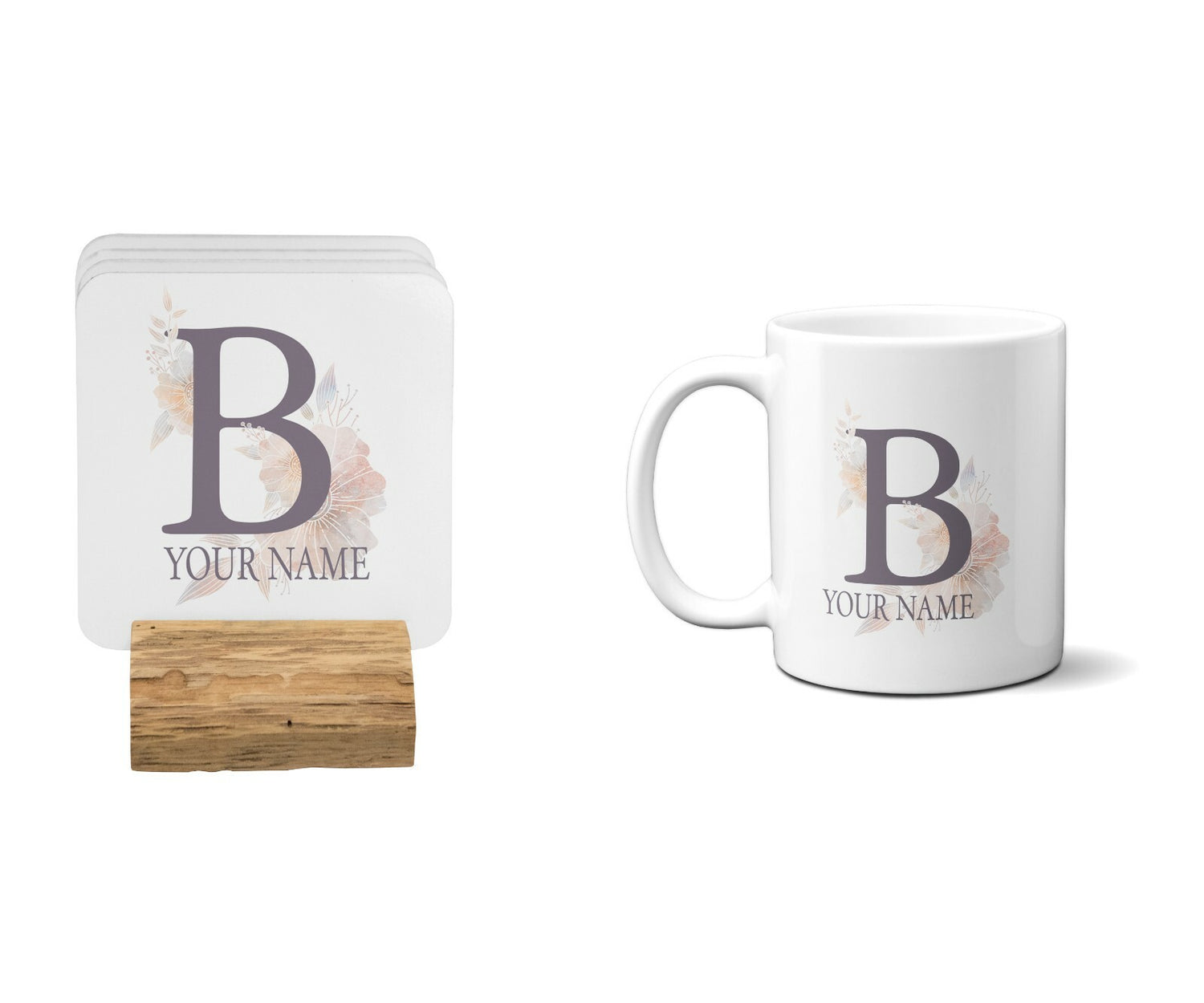 Personalised Misty Dusty Pastel Alphabet Floral Name Initial Letter Coffee Mug