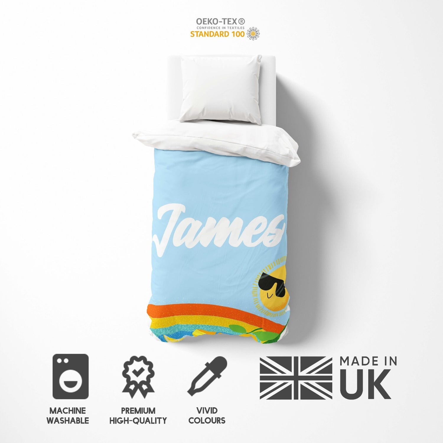 Personalised Custom Name + Colour Summer Single Bed Duvet Cover + Pillowcase