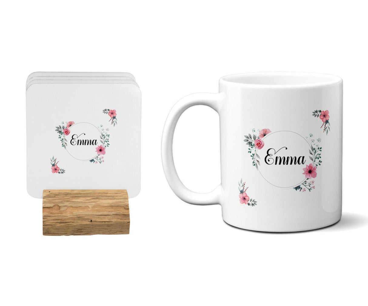 Floral Circle Wreath Border Pink Coffee Tea Mug 11oz Mug And Coaster Set Option