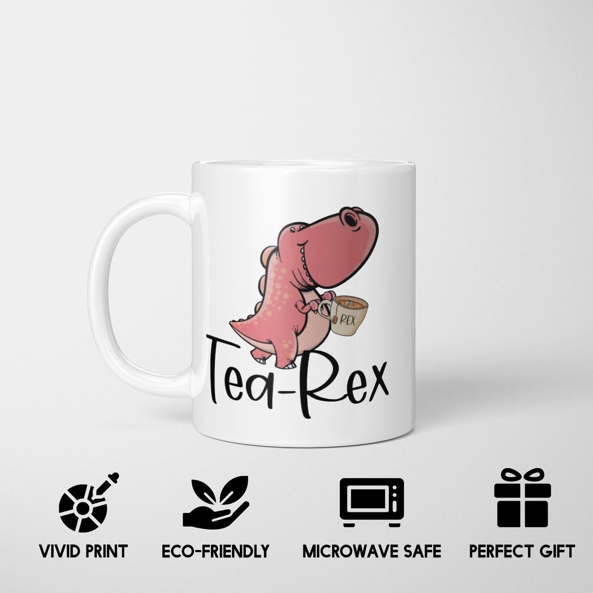 Tea-Rex Dinosaur Novelty Custom Coffee Tea Mug Coaster Set Option Gift Him Her