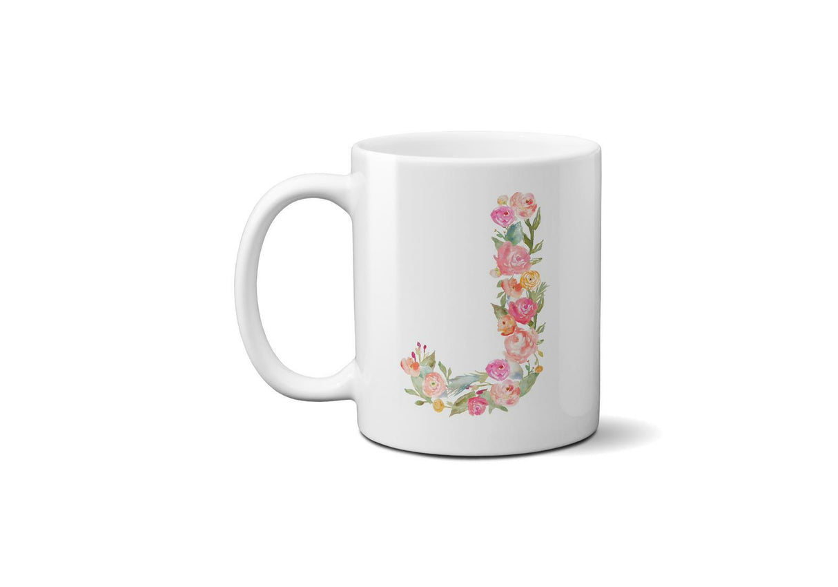 Personalised Alphabet Floral Name Initial Letter Coffee Mug Gift 11oz Ceramic