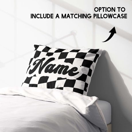Personalised Custom Name Retro Vans Checked Single Bed Duvet Cover + Pillowcase