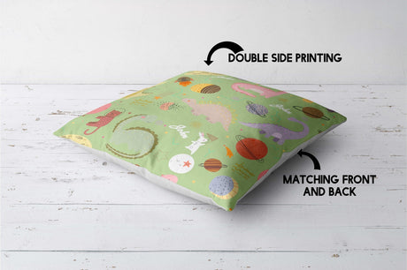 Personalised Custom Name Cartoon Baby Dinosaurs Square Fill Zipped Cushion Throw