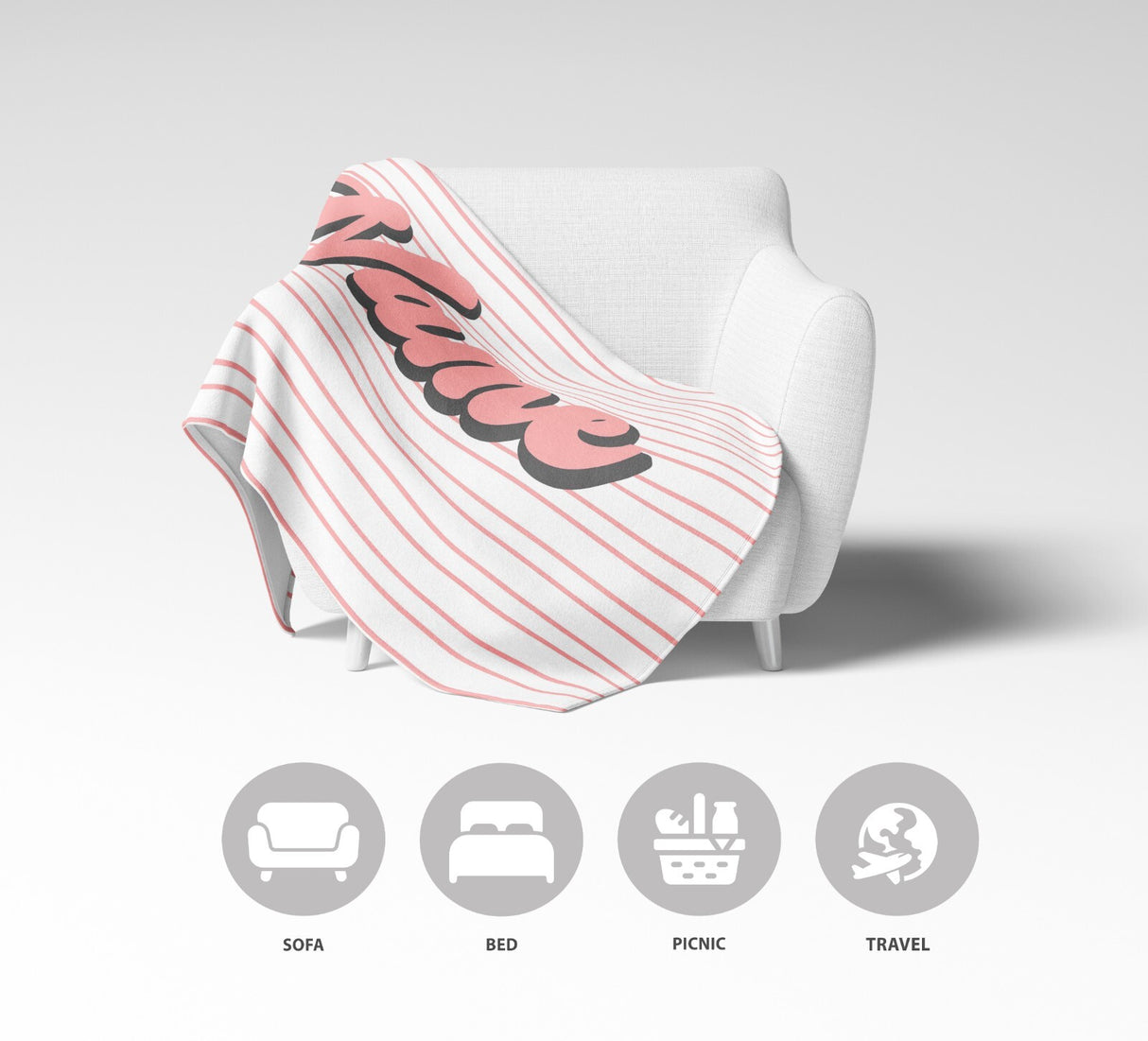 Personalised Custom Name Colour Stripe Retro Font Soft Warm Fleece Blanket Decor