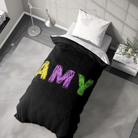 Personalised Any Name Colourful Crayon Soft Single Size Novelty Bed Duvet Cover