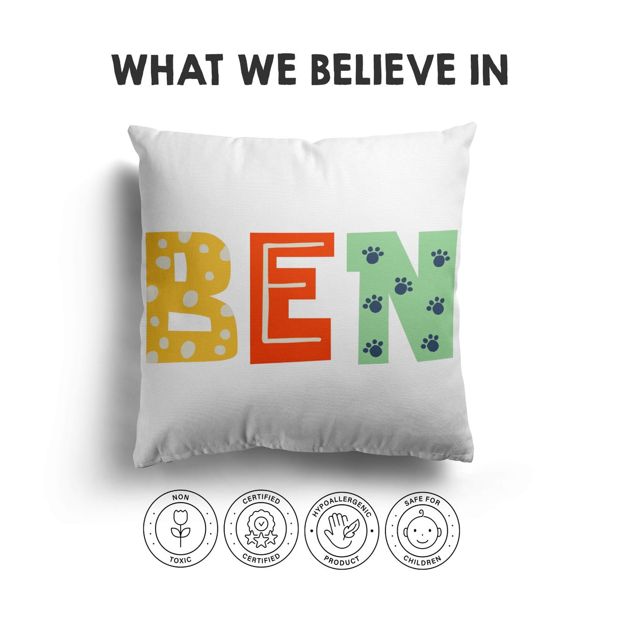 Personalised Kids Alphabet Onyx Print Soft Square Filled Cushion Throw Decor