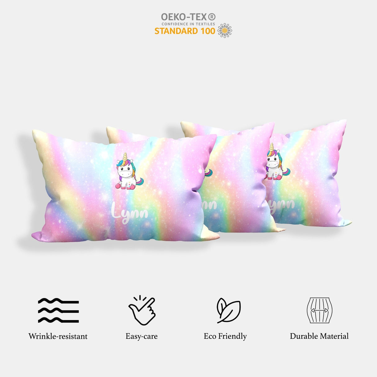 Personalised Custom Name Rainbow Unicorn Kids Single Bed Duvet Cover Pillowcase