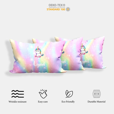 Personalised Custom Name Rainbow Unicorn Kids Single Bed Duvet Cover Pillowcase
