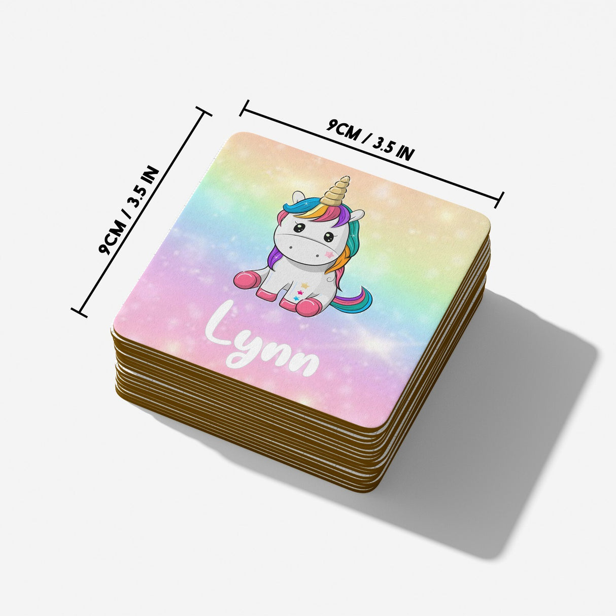 Personalised Custom Name Cute Rainbow Unicorn Mug & Coaster Set Gift for Kids