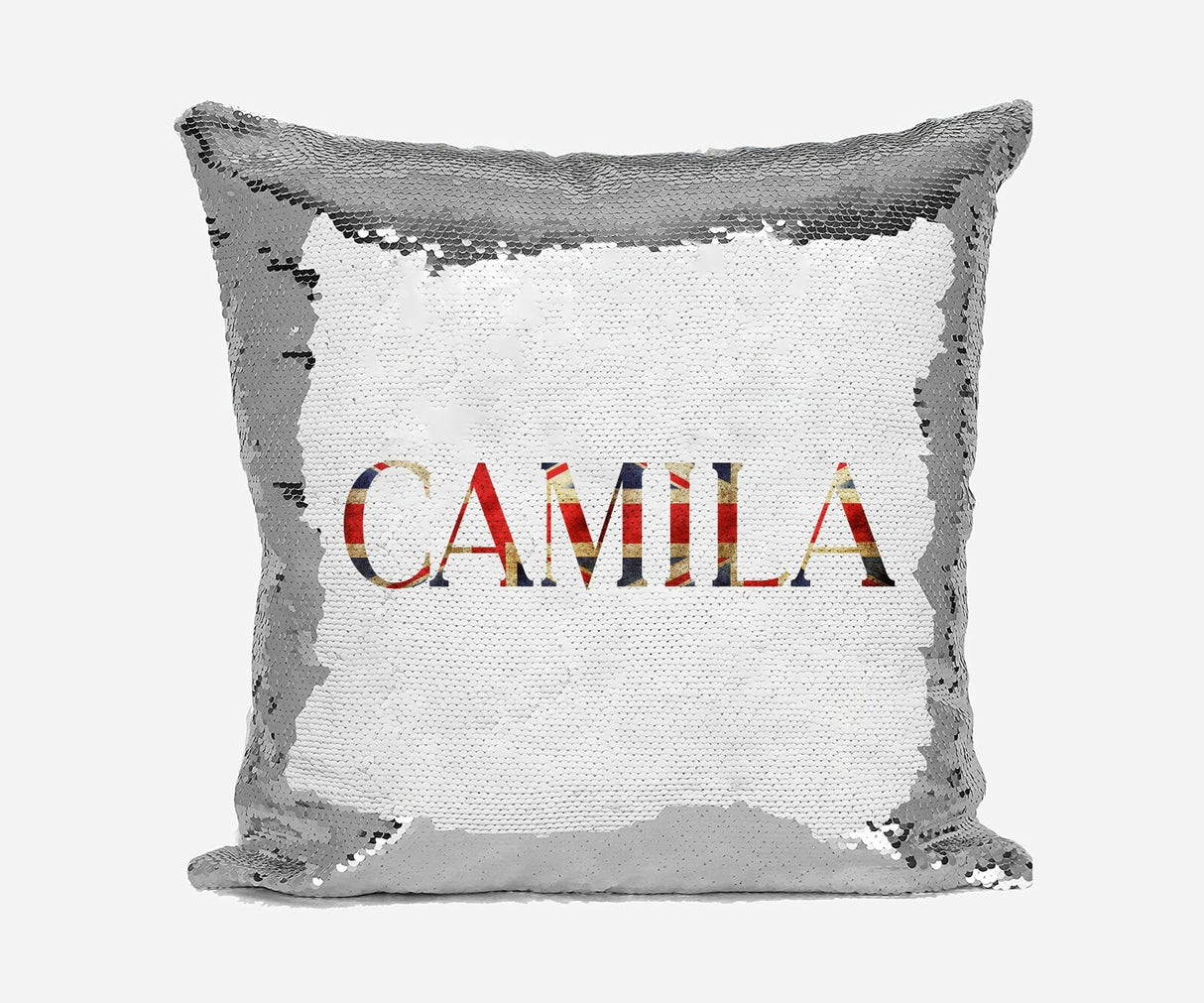 Personalised Name Shiny Sequin Magic Union Jack Cushion Cover + Pillow