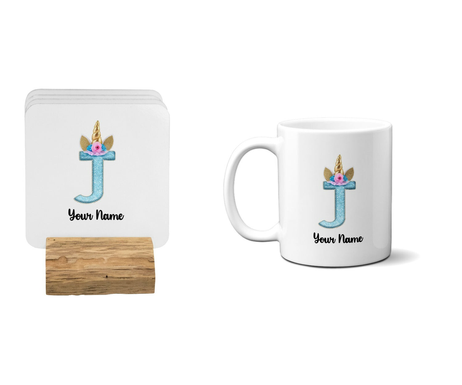 Personalised Unicorn Sparkly Kids Girls Monogram Alphabet Initial Letter Mug