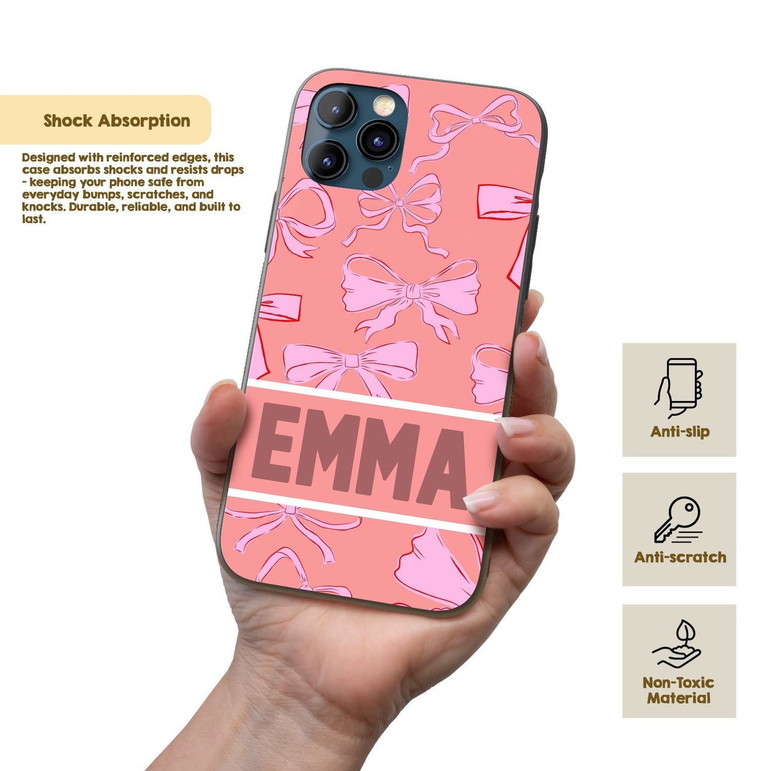 Pink Bows Name Cute Girl Personalised Custom - Printed iPhone Black Case Cover