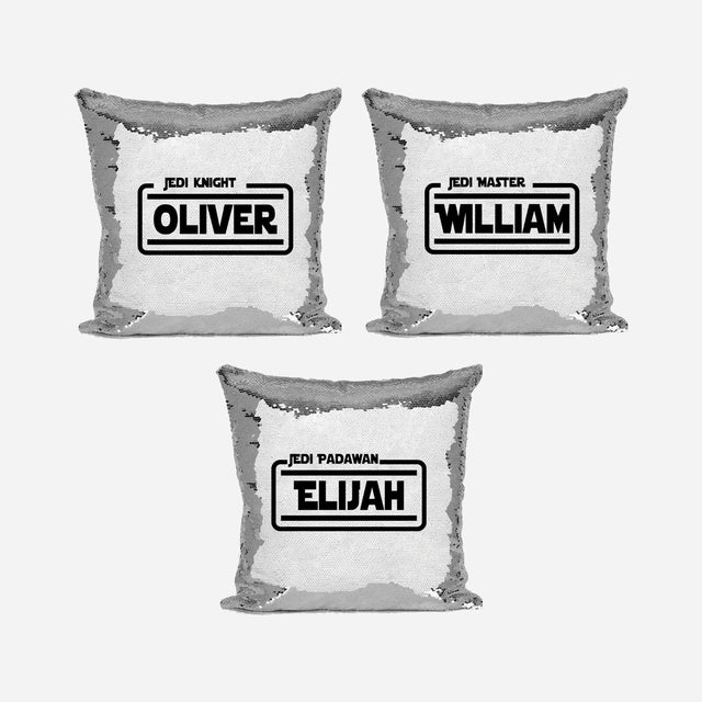 Jedi Star Wars Inspired Personalised Name Sequin Magic Cushion Cover + Pillow
