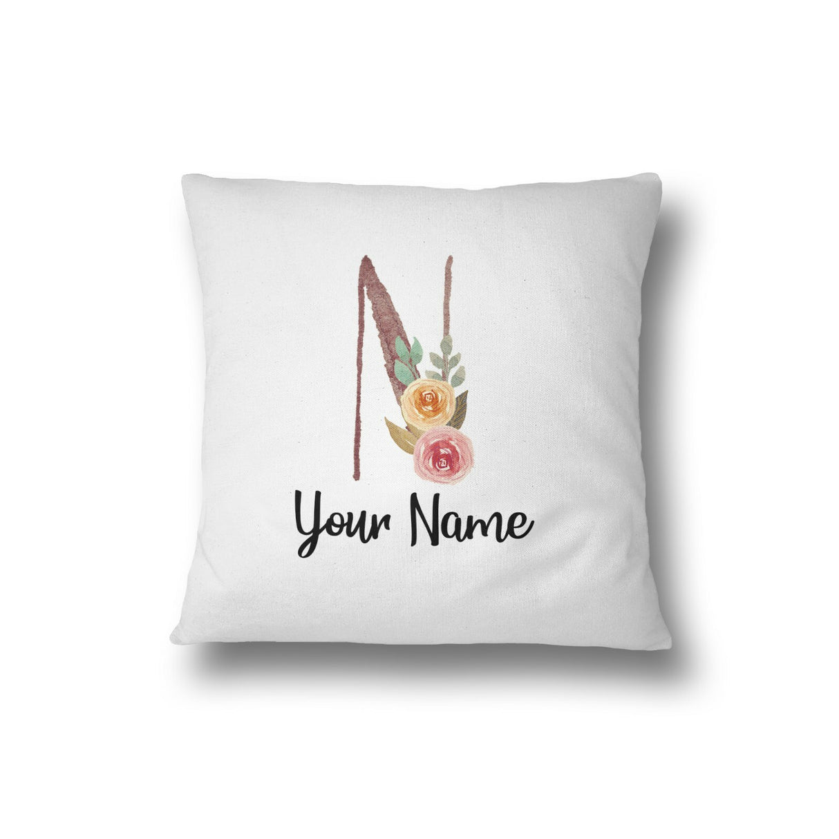 Personalised Floral Watercolour Hand Paint Effect Alphabet Floral Name Cushion